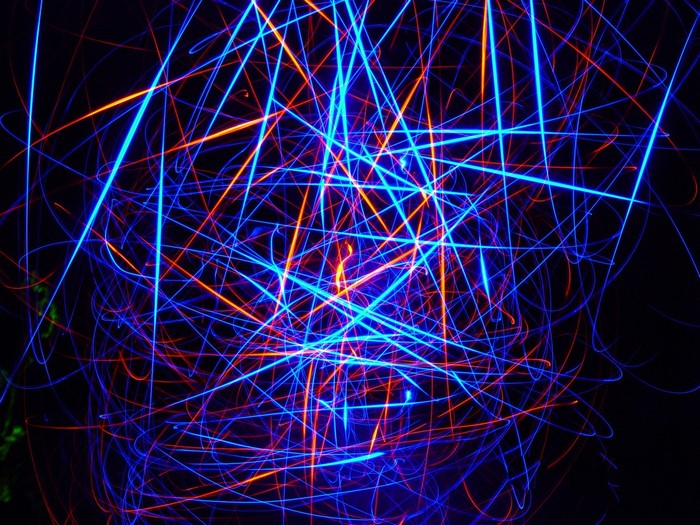 Abstract light painting with blue and orange lines