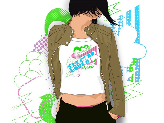 Illustration of a person with abstract graphics
