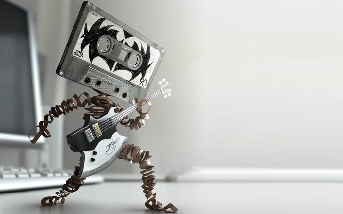 Cassette tape robot playing a guitar