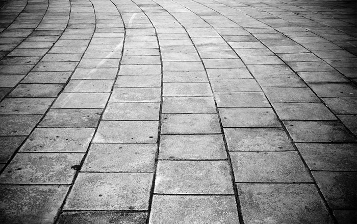 Monochrome image of a curved stone pathway