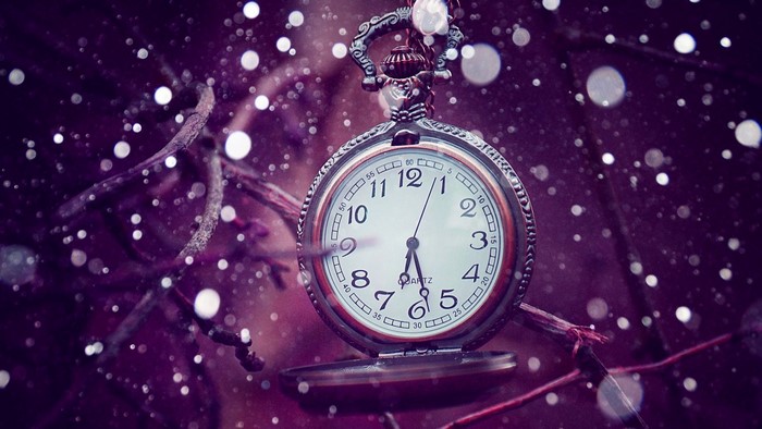 Vintage pocket watch on branches with bokeh