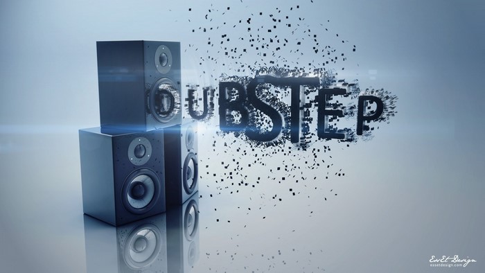 Dubstep text dissolving with speakers