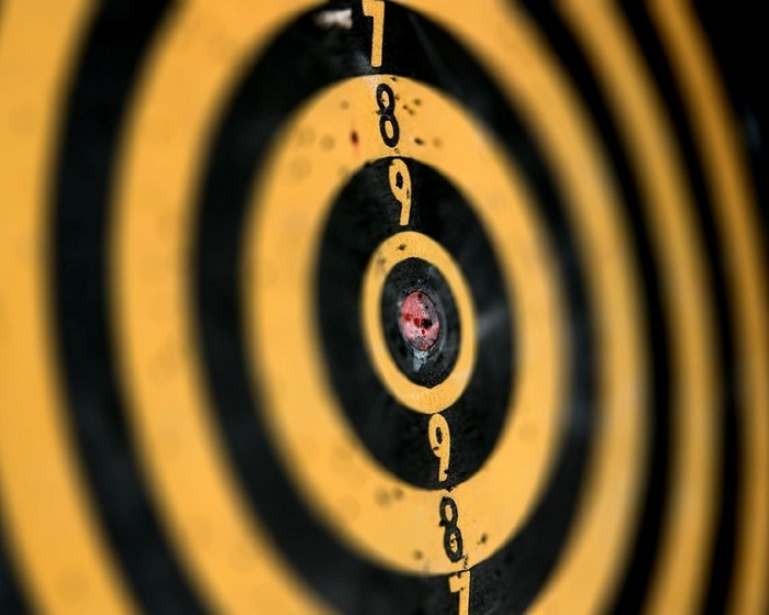 Close-up of a dartboard with numbers