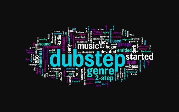 Dubstep music genre word cloud illustration