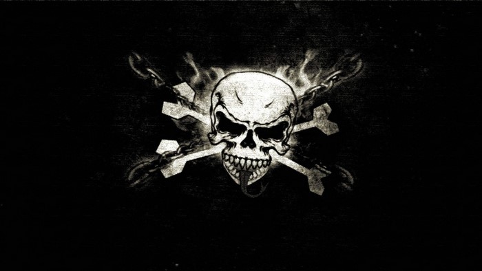 Skull and crossbones with chains and flames