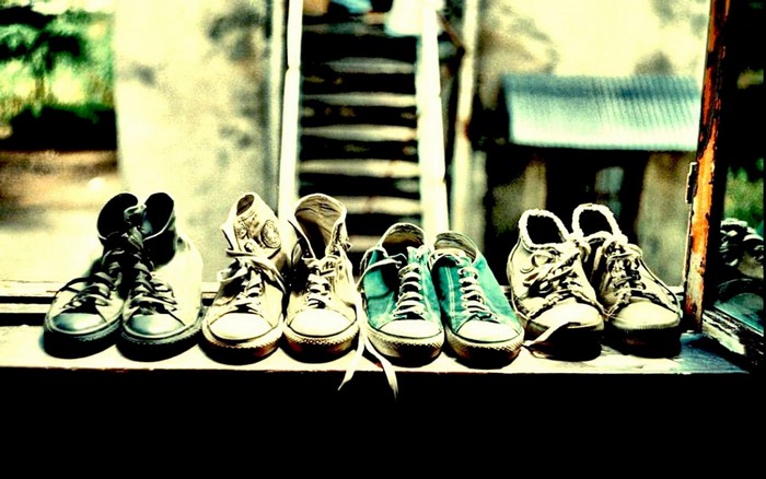 Collection of sneakers on a ledge