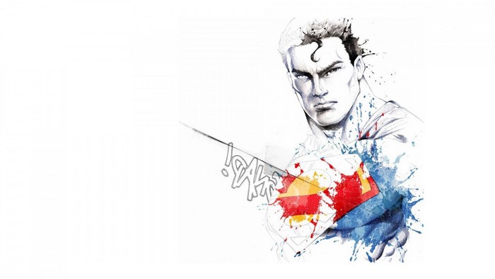 Superman illustration with watercolor splashes