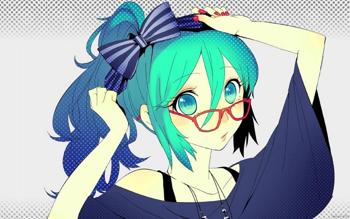 Hatsune Miku from Vocaloid wearing glasses