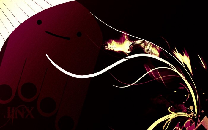 Abstract Jinx illustration with red and yellow swirls