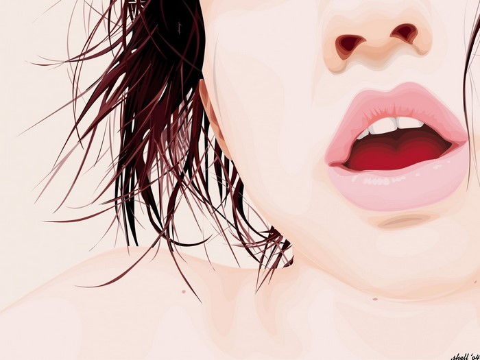 Close-up illustration of a woman's mouth and hair
