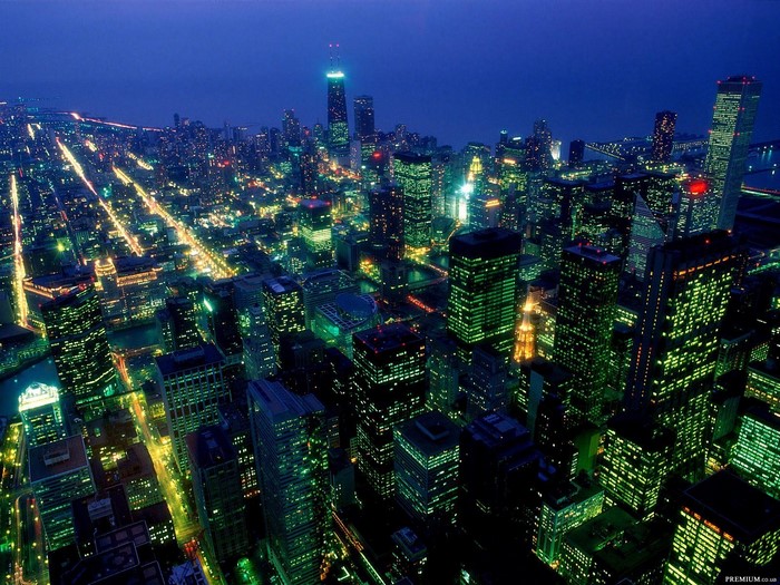 Chicago cityscape at night from above
