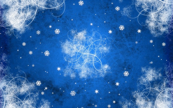 Blue winter background with snowflakes and frost patterns