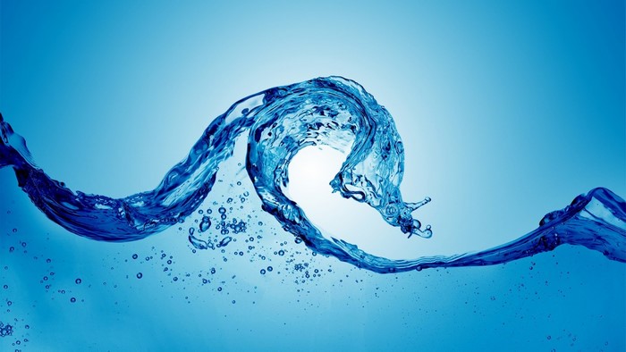 Abstract blue water wave with bubbles