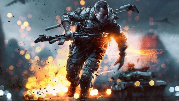Soldier running with assault rifle in Battlefield 4