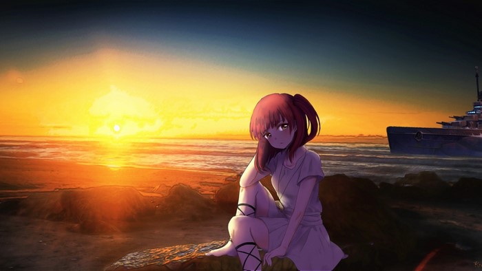 Morgiana from Magi The Labyrinth of Magic by the sea at sunset