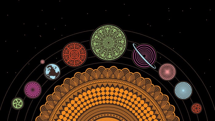 Stylized Solar System Illustration with Celestial Symmetry