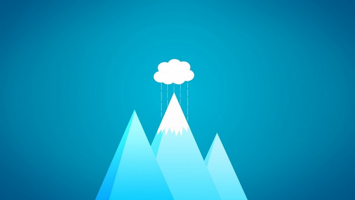 Minimalist illustration of rain falling on snow-capped mountains
