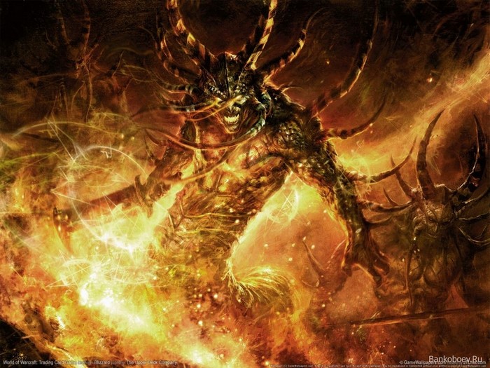Demon from World of Warcraft surrounded by fire