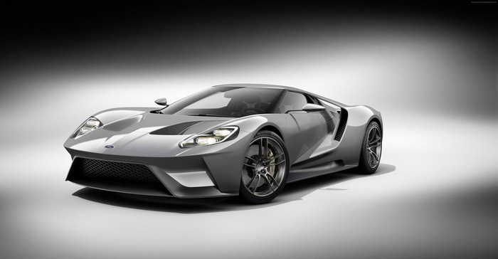 Silver Ford GT supercar on a white background