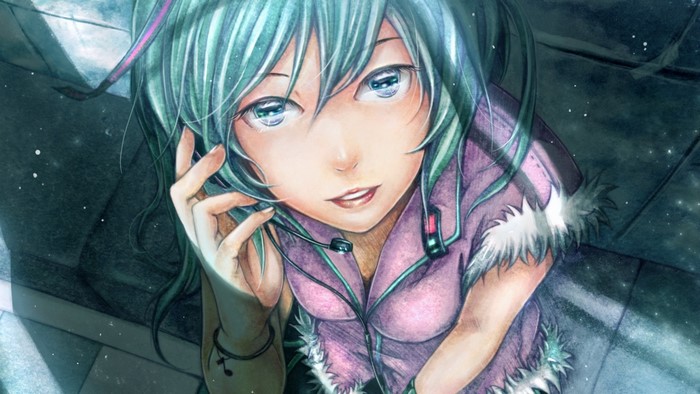Hatsune Miku from Vocaloid wearing headphones