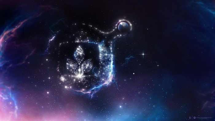 Fantasy plant and Earth in a starry nebula
