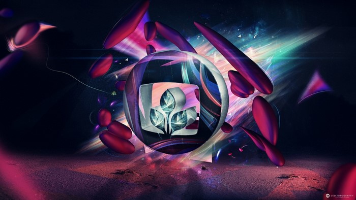 Abstract digital art with glowing orbs and plants