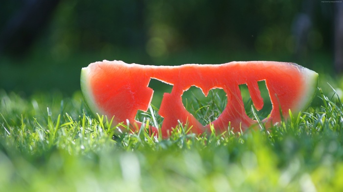 Slice of watermelon with I Love You carved out