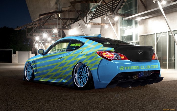Blue Hyundai Genesis Coupe with custom graphics