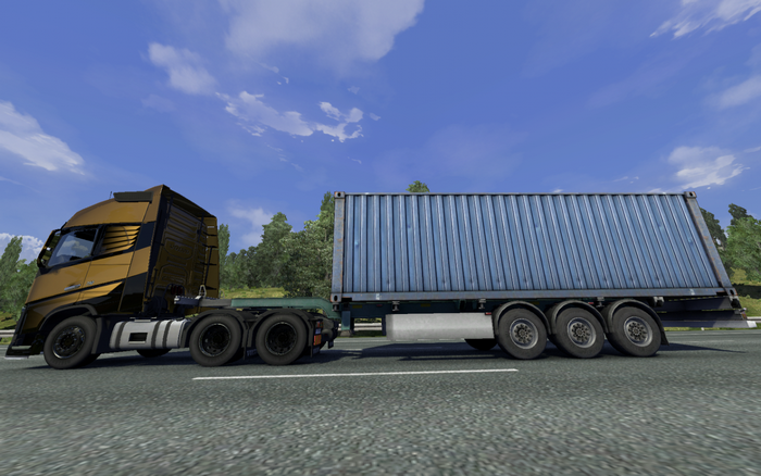 Euro Truck Simulator 2: Gold Truck and Container Trailer on Highway