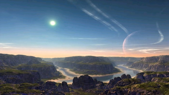 Fantasy landscape with planet and river