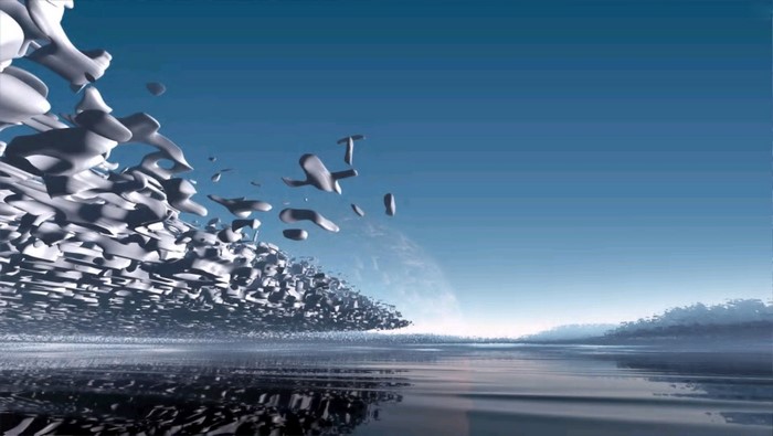 Abstract icy formations on a calm sea under a blue sky