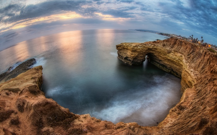 4k, sky, cliffs, wallpaper, sunset, San Diego, water, sunrise, sea, clouds, ocean