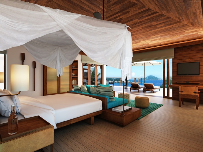 Luxury bedroom with ocean view at Huvafen Fushi Spa Resort
