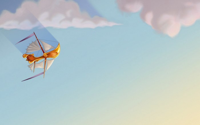 Fantasy sailing ship flying in the sky
