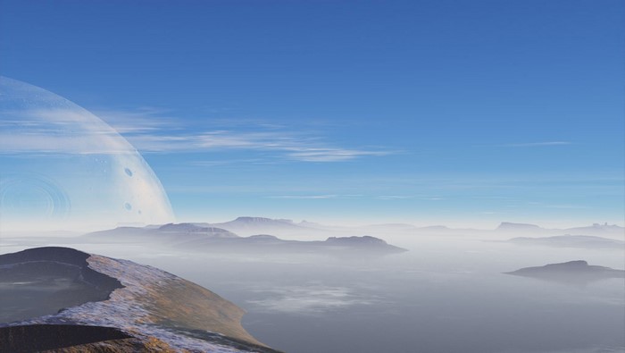 Alien planet with rings and mountains