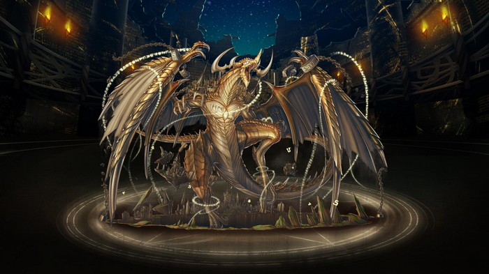 Golden Dragon in a Circular Arena from Tower of Saviors