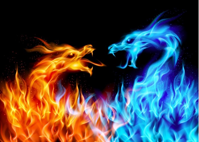 Fire and Ice Dragons Facing Off