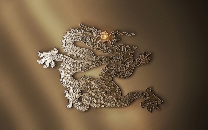 Golden Dragon Emblem on Brushed Metal