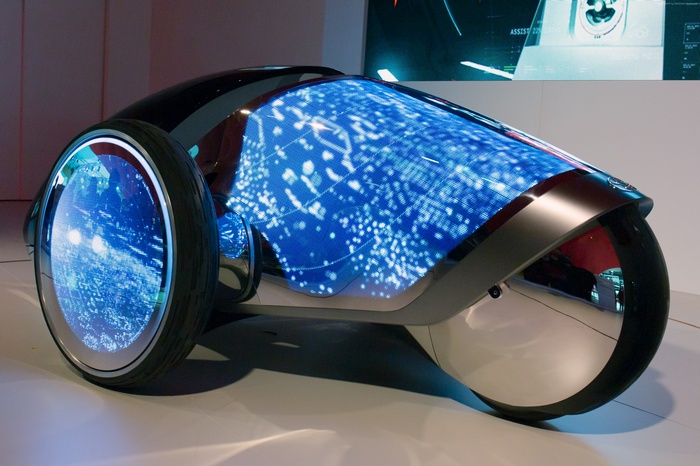 Futuristic concept car with digital displays