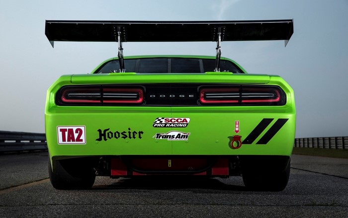 Green Dodge Challenger SRT Trans Am race car