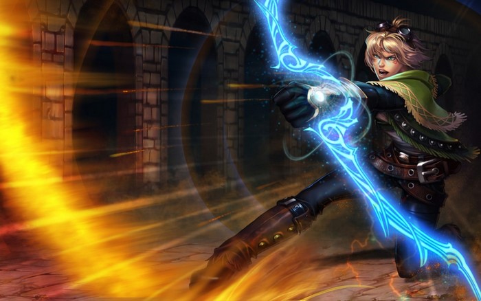 Ezreal from League of Legends firing bow