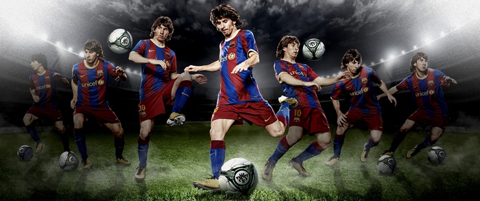 Lionel Messi playing soccer for Barcelona