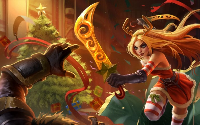 Katarina from League of Legends in Christmas attire