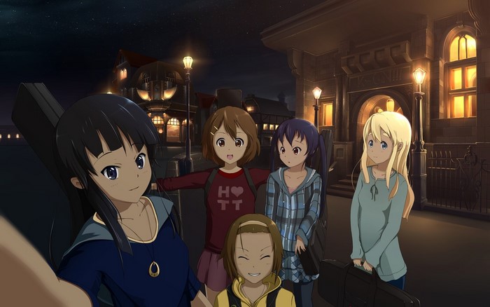 K-On! characters standing outside at night