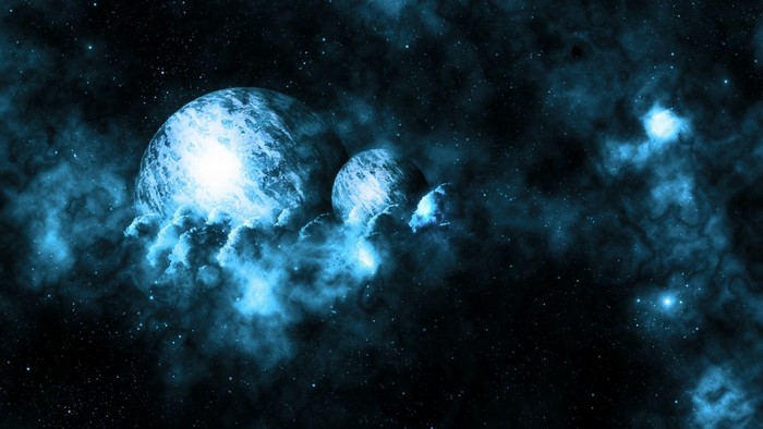 Digital art of planets in a nebula