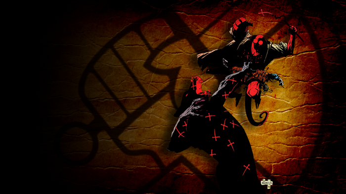 Hellboy fighting a creature