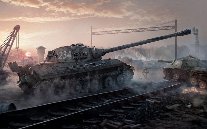 World of Tanks: E 75 and ISU-152 on railway tracks