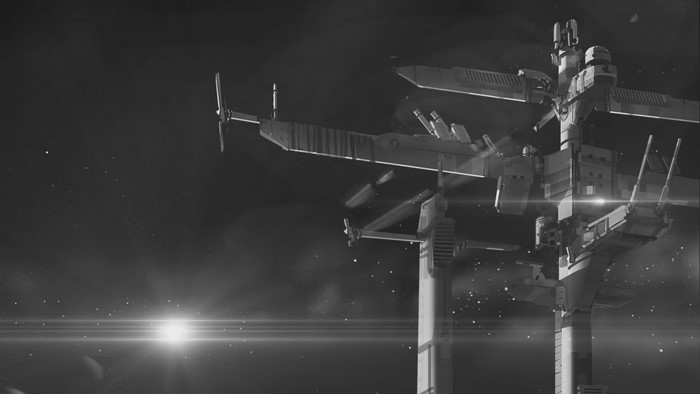 Space station with distant light