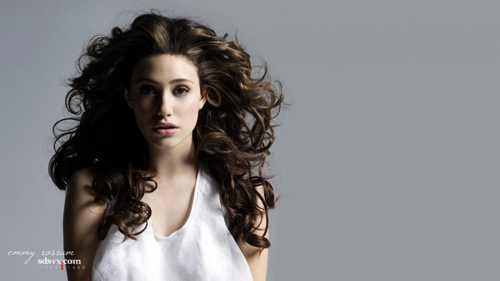 Emmy Rossum portrait with flowing brown hair