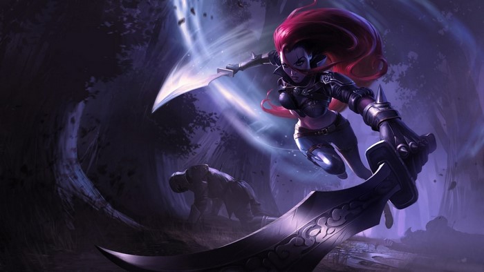 Katarina from League of Legends in a dark forest